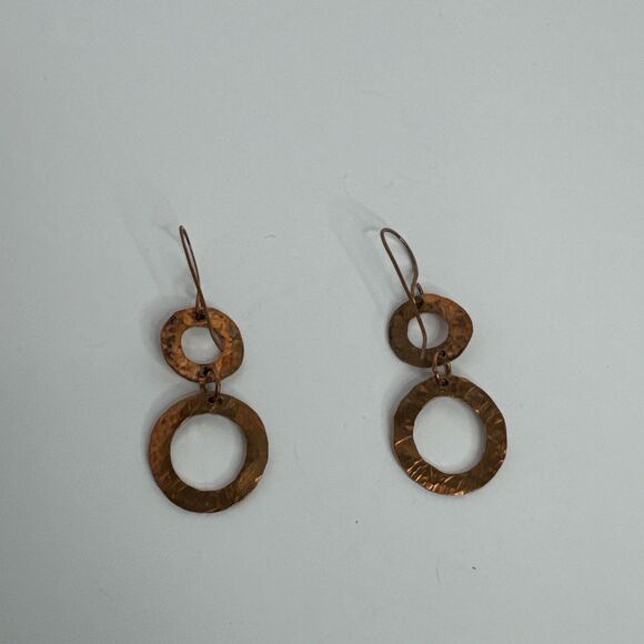 Copper Washer Earrings French Hook Handmade Minimalist Boho Hippie Handmade - Picture 3 of 5